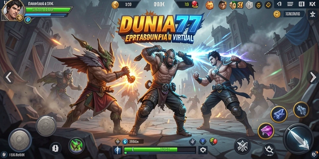 Gameplay DUNIA77 yang epik menampilkan pertarungan seru antar karakter.