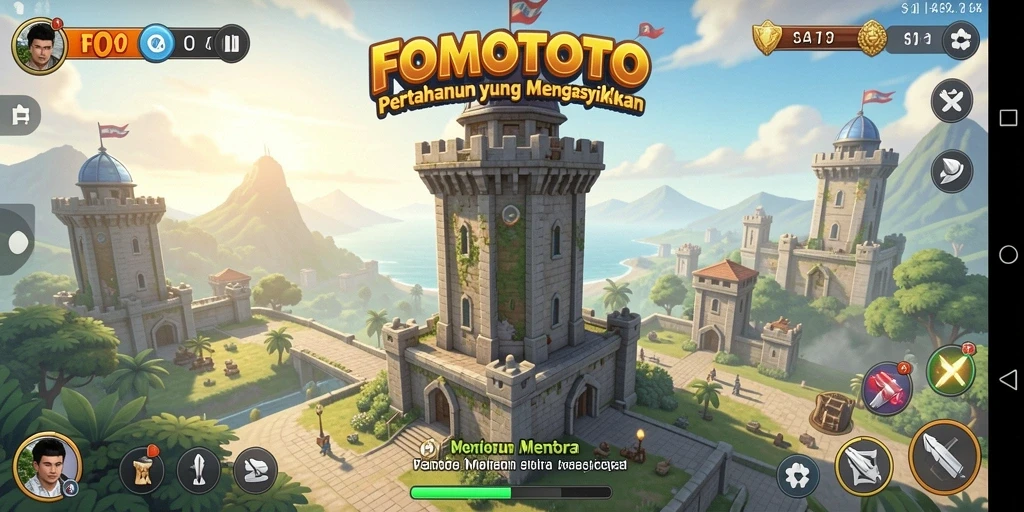 Tampilan menarik dari gameplay Tower Defense FOMOTOTO.