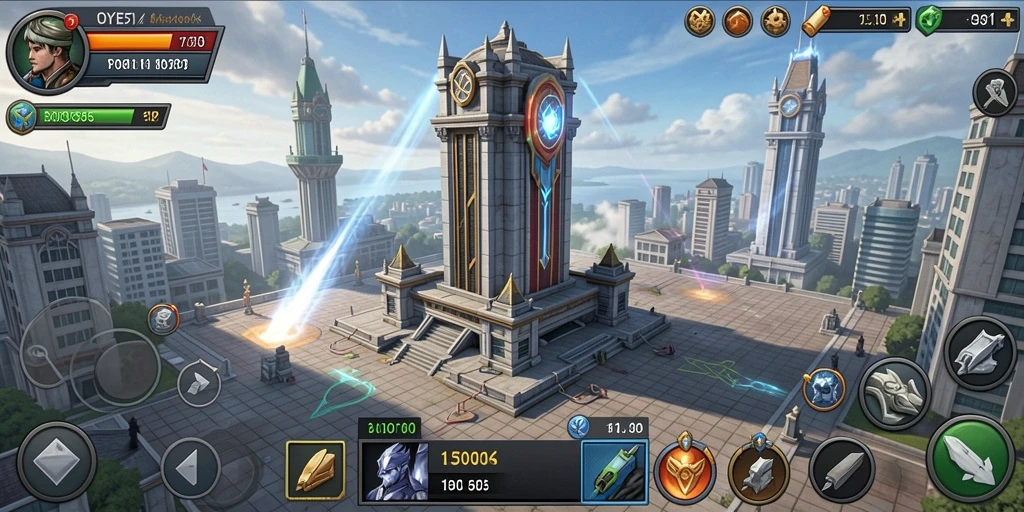 Tampilan gameplay seru dari HOYE55 menunjukkan strategi menara yang menarik.
