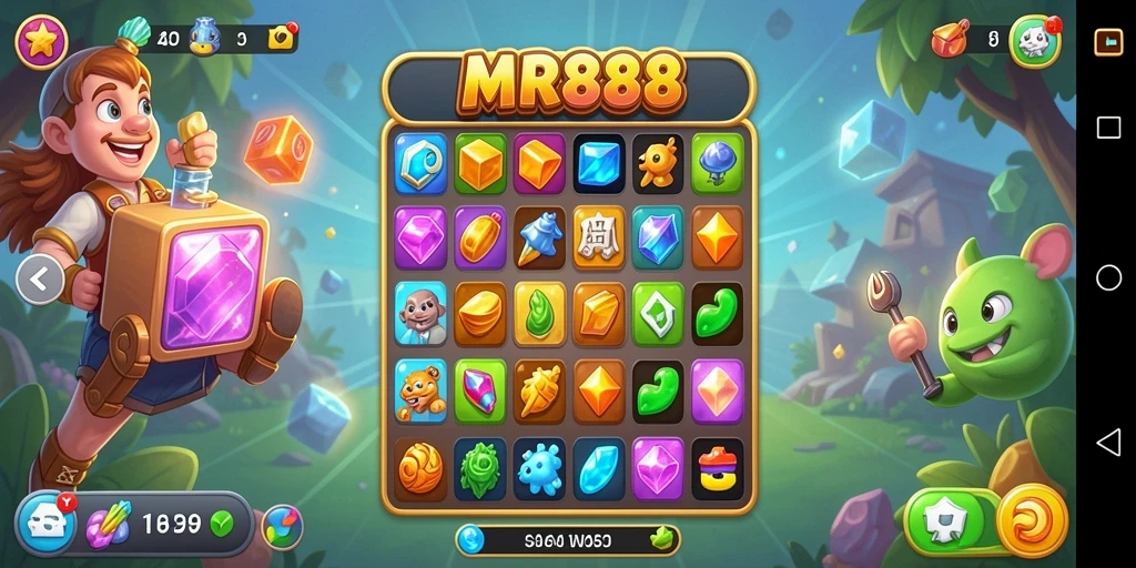 Screenshot gameplay <strong>MR888</strong> menunjukkan serunya mencocokkan item dalam game Match-3.